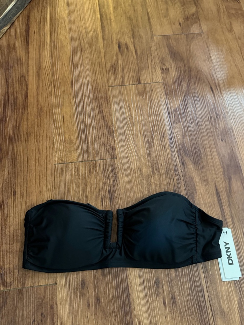 NWT- DKNY Black Strapless Swim Top with V-Center Detail